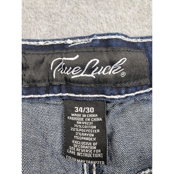 True Luck Jeans Mens 34x30 Boot Dark Blue Thick Stitch Mid Stretch Western NEW - Picture 12 of 16